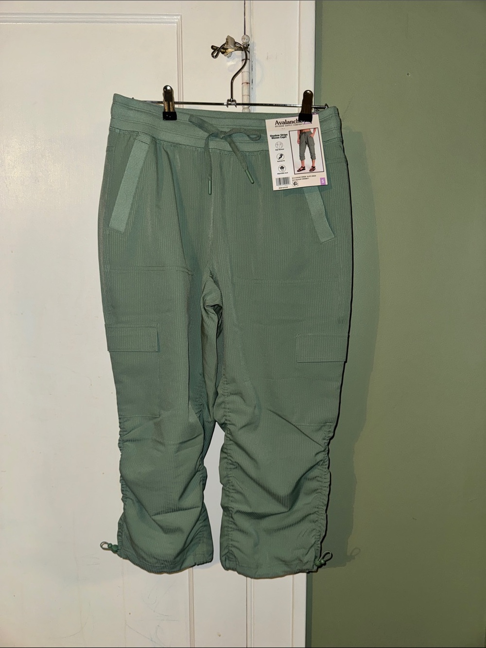 Avalanche Shadow Stripe Woven Capri in Small Slate Green